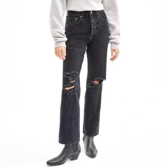 ARITZIA DENIM FORUM Joni Hi-Rise Loose Jean Black Wash Distress Rips 25x29L - Picture 5 of 16